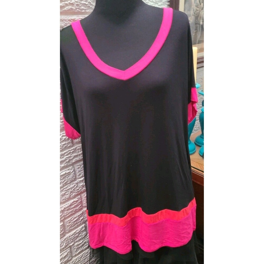 Donna Karen Womens Pullover Top Sleeveless Black Pink Polyester XL